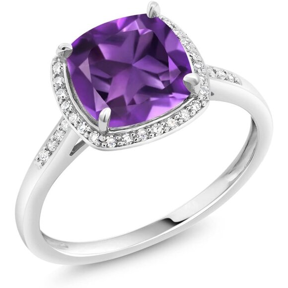 2-3 Cttw 10K White Gold Gemstone Birthstone and White Diamonds Halo Engagement R